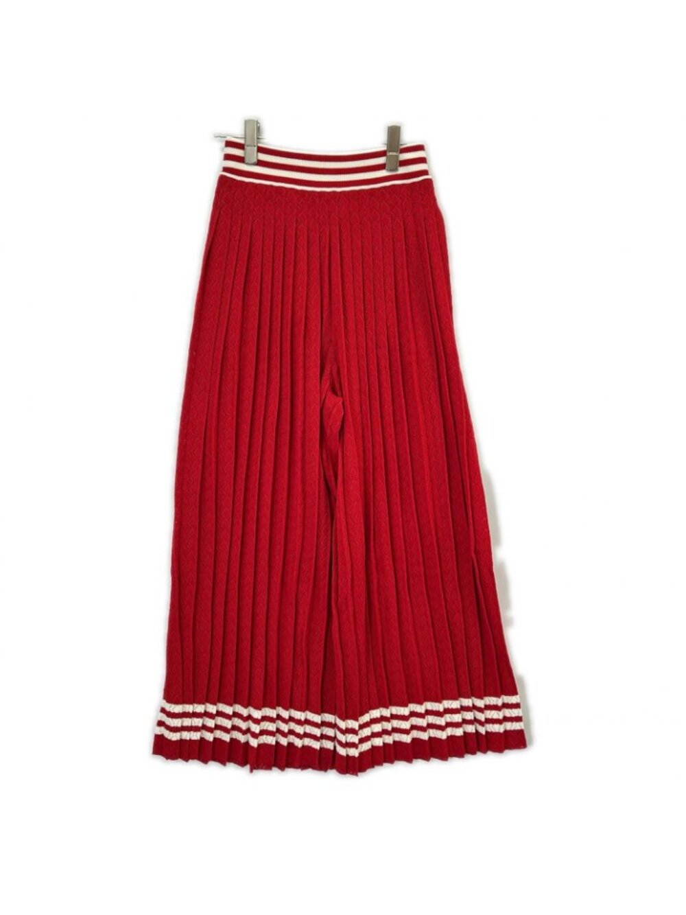 Gucci Adidas Red White Silk Blend 3 Stripes Lace Up Knit Wide Pants - Picture 2 of 10